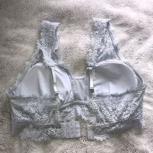 Aerie Romantic Lace Plunge Bralette in Eyelet Blue